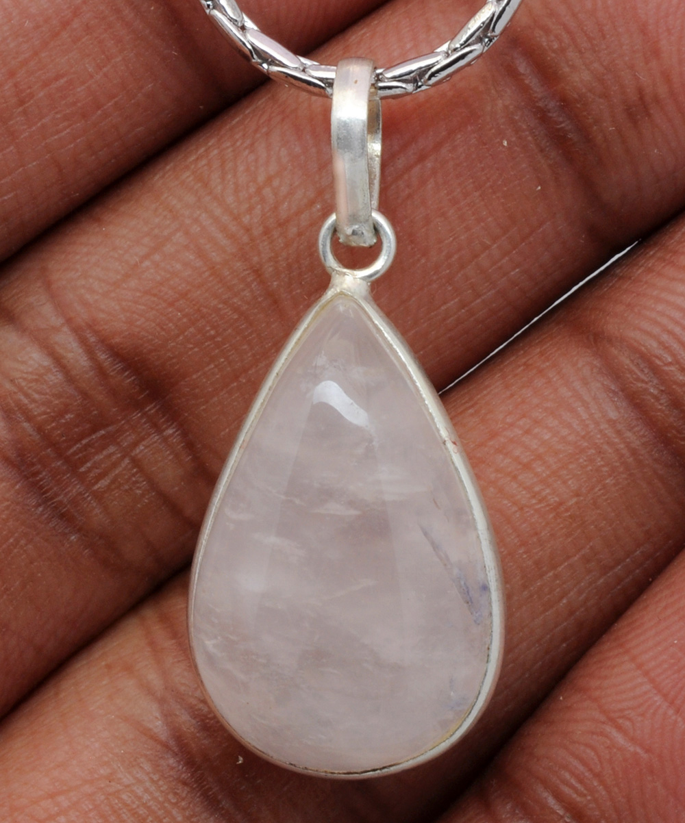 Rose Quartz Pear Shape Stone Studded Silver Plated Pendant GP4736