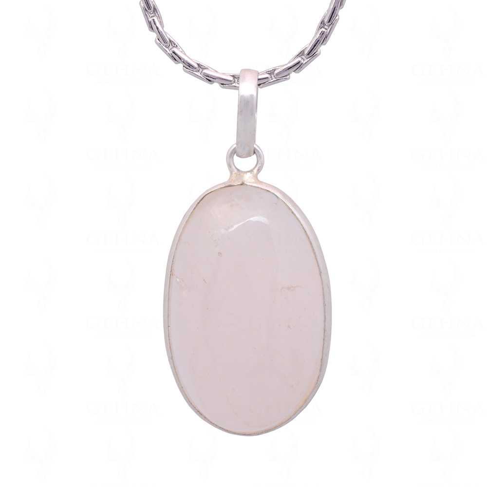 Rose Quartz Oval Shape Stone Studded Silver Plated Pendant GP4737