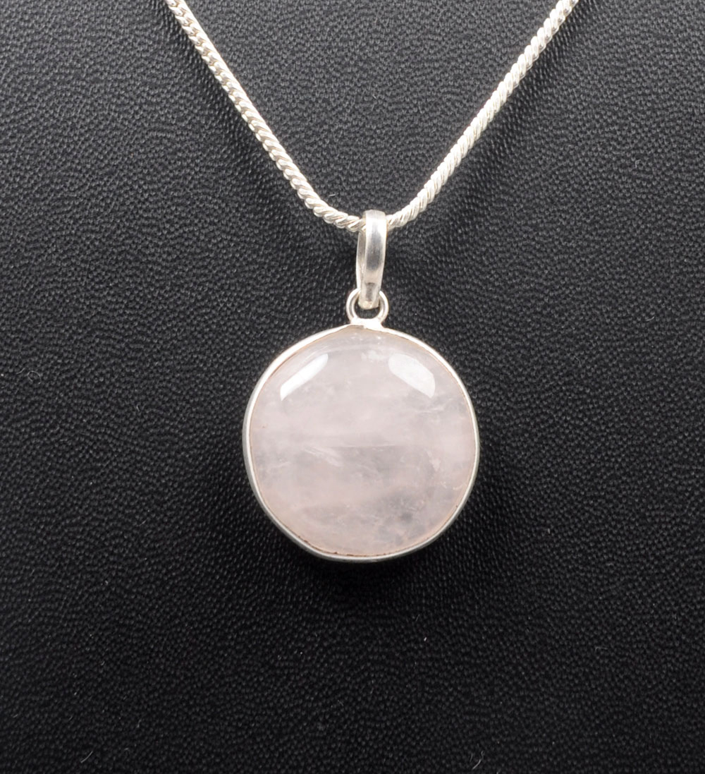 Pink Chalcedony Round Shape Stone Studded Silver Plated Pendant GP4741