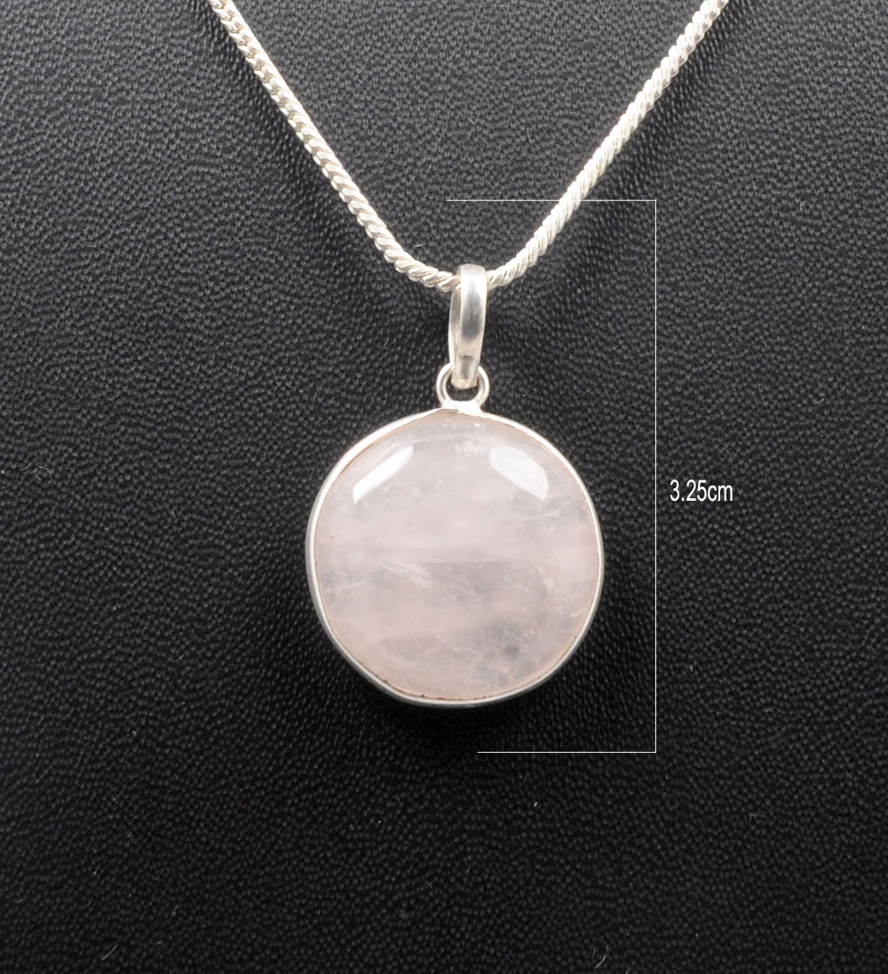 Pink Chalcedony Round Shape Stone Studded Silver Plated Pendant GP4741