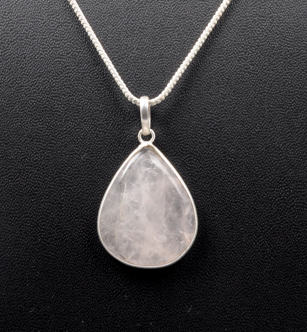 Pink Chalcedony Pear Shape Stone Studded Silver Plated Pendant GP4743