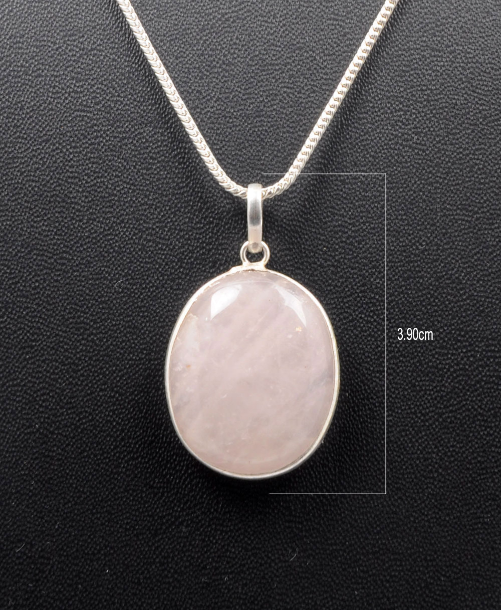 Pink Chalcedony Oval Shape Stone Studded Silver Plated Pendant GP4745