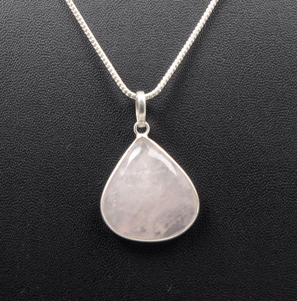 Pink Chalcedony Heart Shape Stone Studded Silver Plated Pendant GP4746