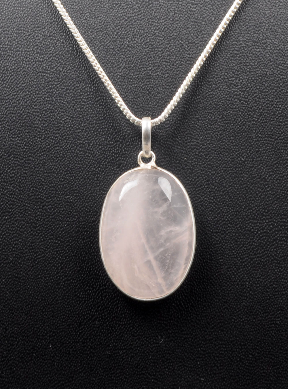 Pink Chalcedony Oval Shape Stone Studded Silver Plated Pendant GP4748