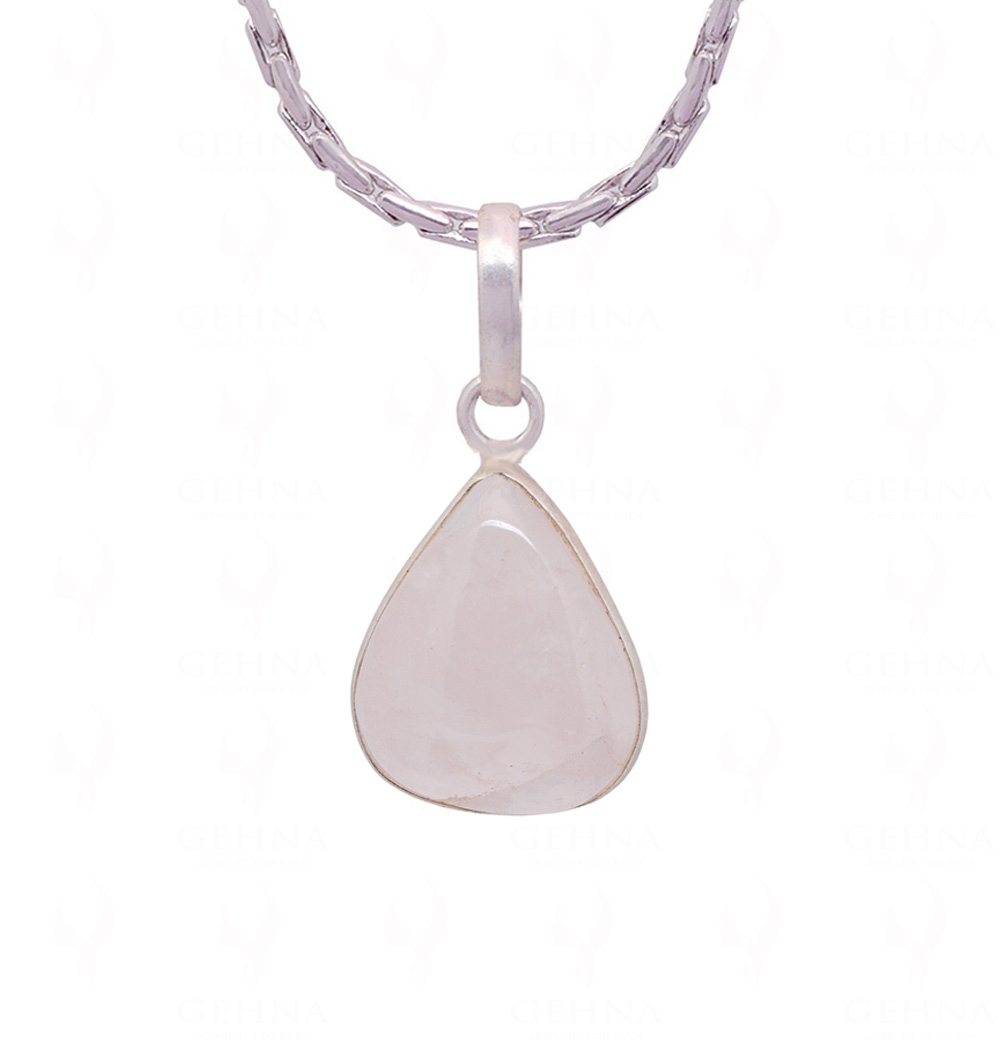 Rose Quartz Heart Shape Stone Studded Silver Plated Pendant GP4749