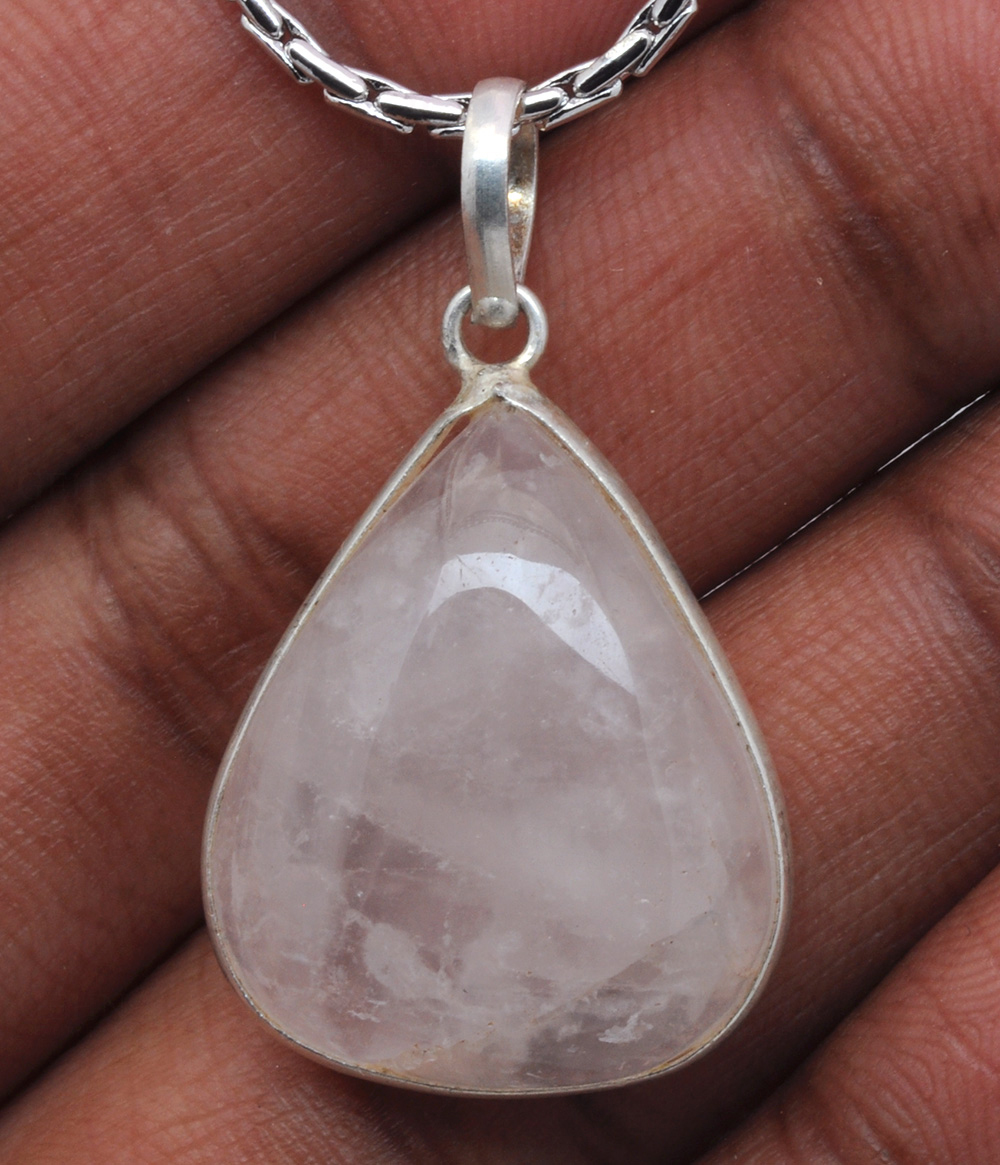 Rose Quartz Heart Shape Stone Studded Silver Plated Pendant GP4749