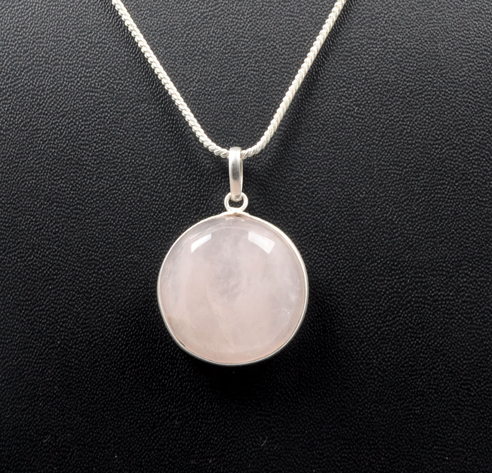 Pink Chalcedony Round Shape Stone Studded Silver Plated Pendant GP4751