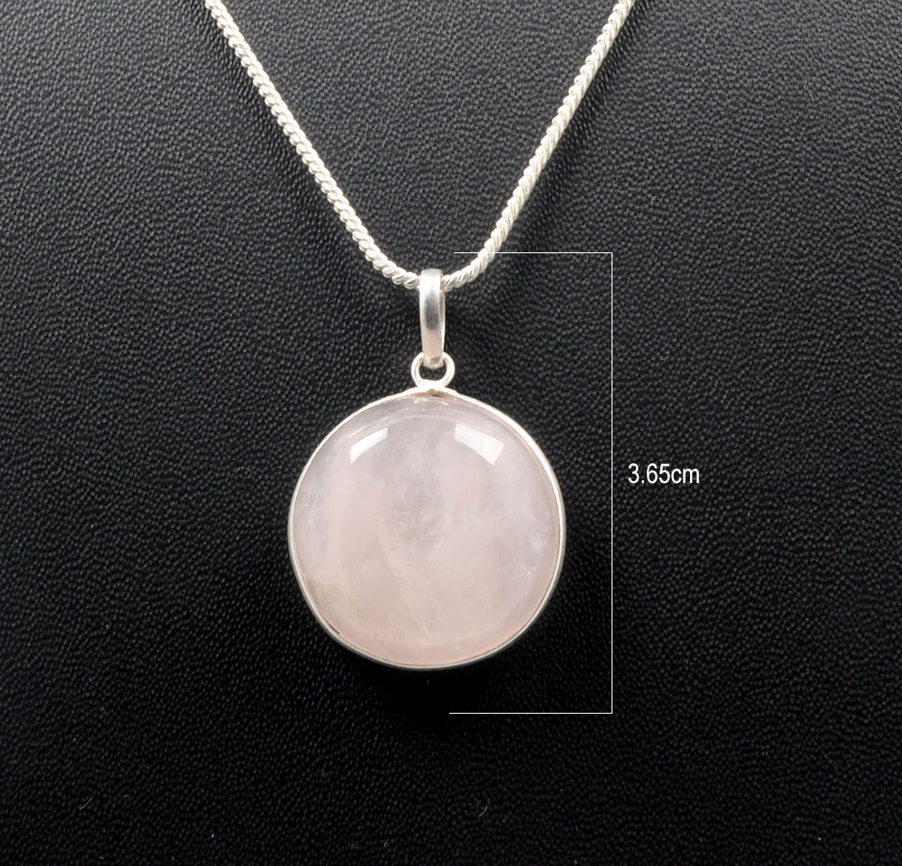 Pink Chalcedony Round Shape Stone Studded Silver Plated Pendant GP4751