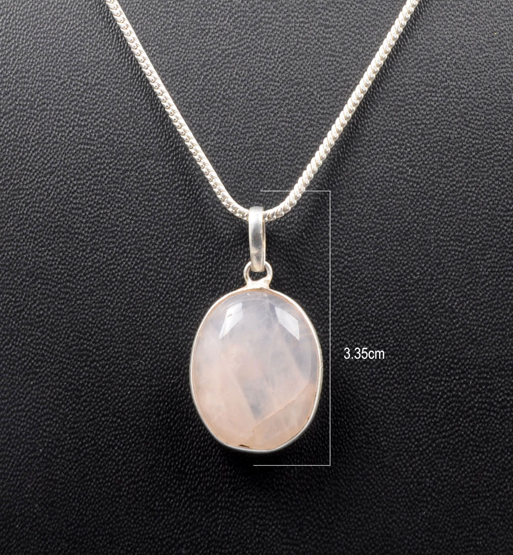 Pink Chalcedony Oval Shape Stone Studded Silver Plated Pendant GP4753