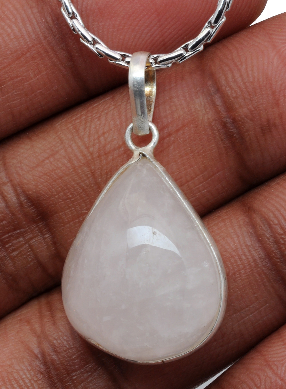 Rose Quartz Pear Shape Stone Studded Silver Plated Pendant GP4755