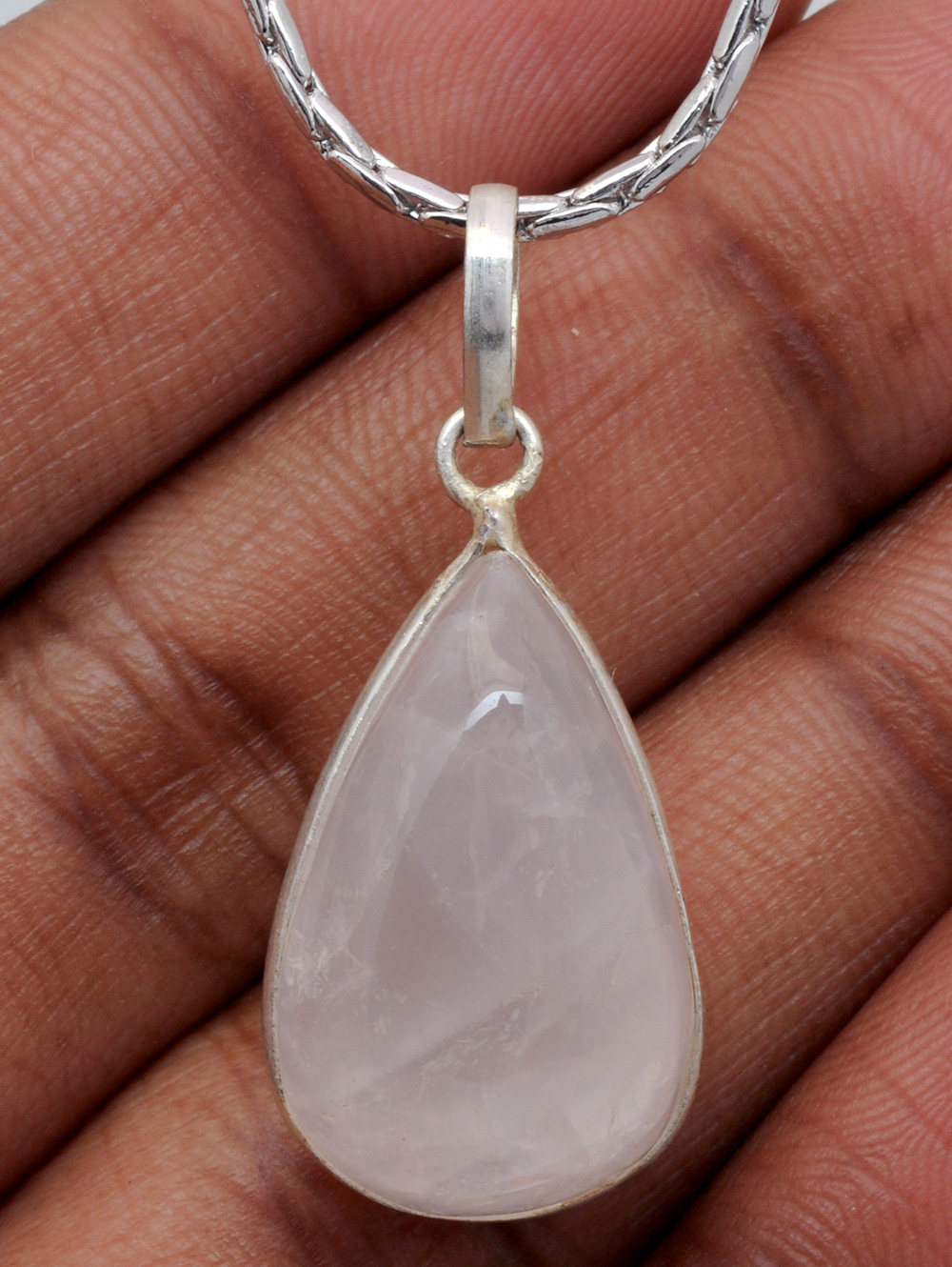 Rose Quartz Pear Shape Stone Studded Silver Plated Pendant GP4756