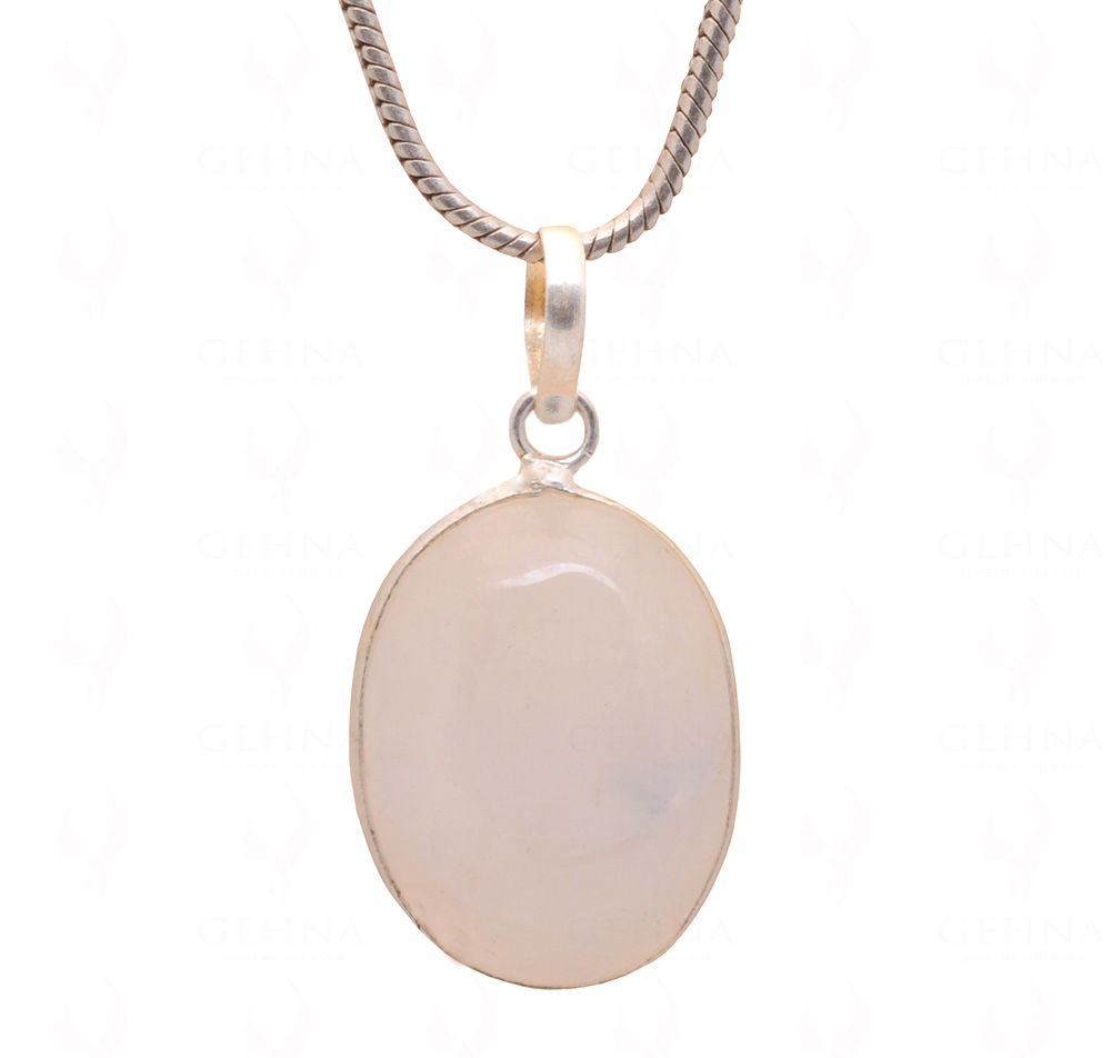 Rose Quartz Oval Shape Stone Studded Silver Plated Pendant GP4757