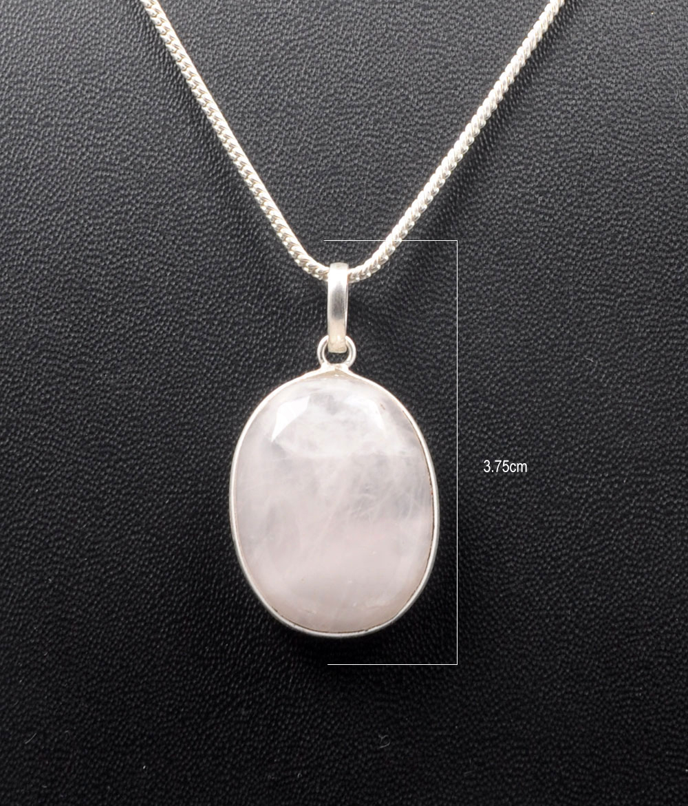 Rose Quartz Oval Shape Stone Studded Silver Plated Pendant GP4759