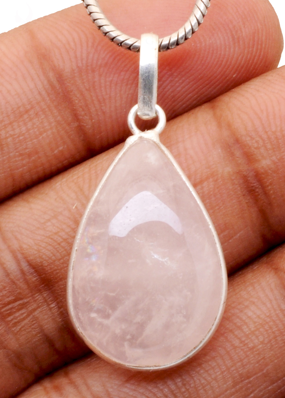 Rose Quartz Pear Shape Stone Studded Silver Plated Pendant GP4760
