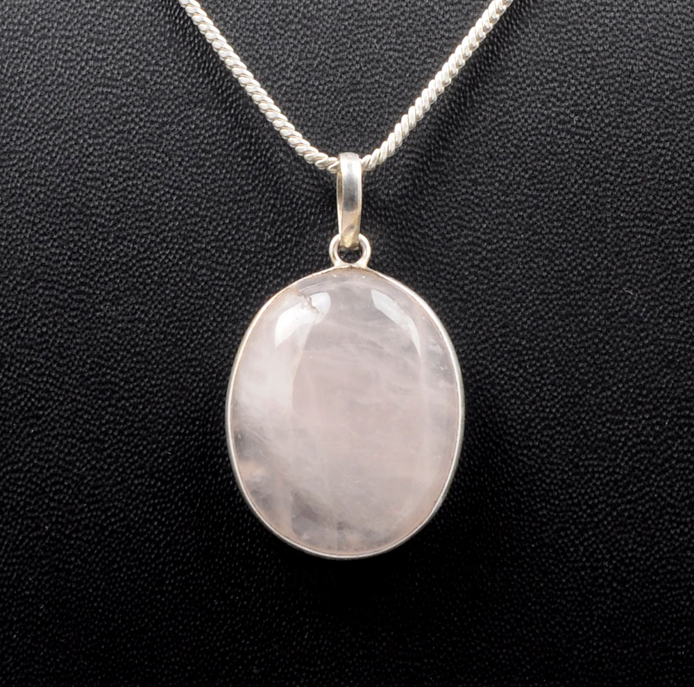 Pink Chalcedony Oval Shape Stone Studded Silver Plated Pendant GP4763