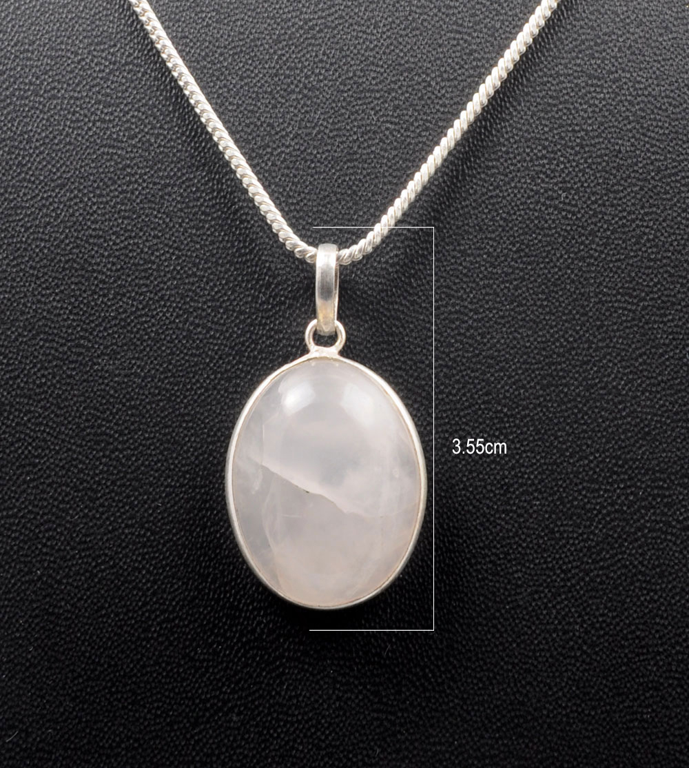Rose Quartz Oval Shape Stone Studded Silver Plated Pendant GP4765