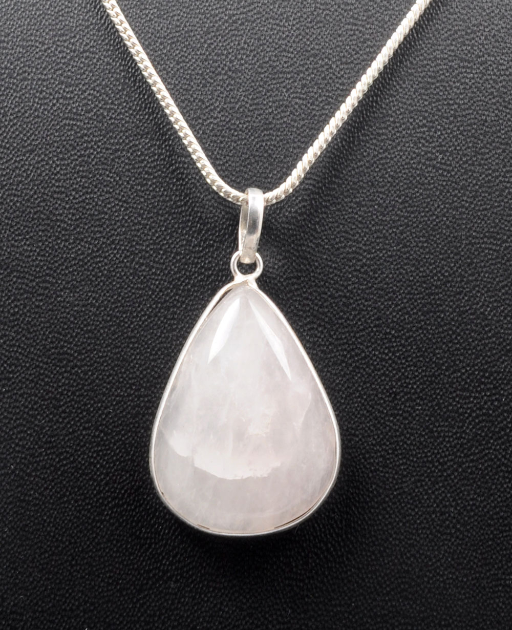 White Moonstone Pear Shape Studded Silver Plated Pendant GP4766
