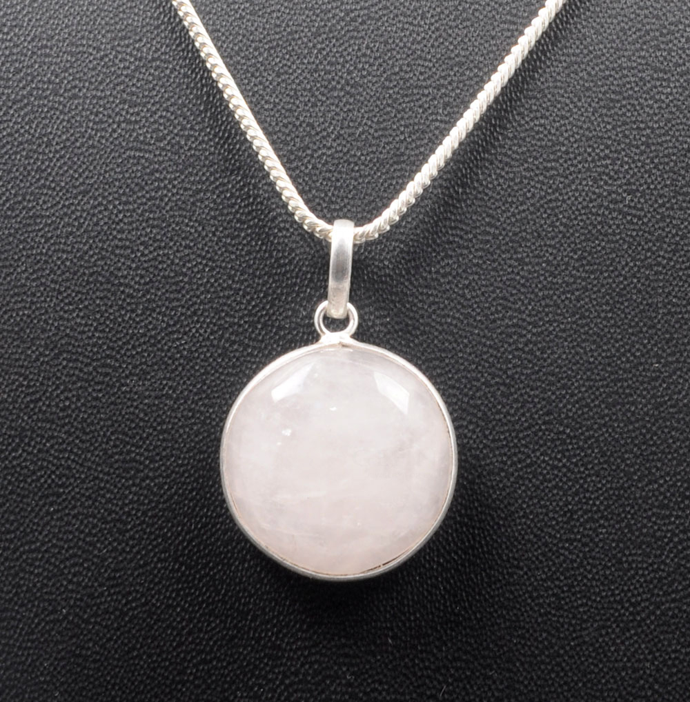 Rose Quartz Round Shape Stone Studded Silver Plated Pendant GP4768