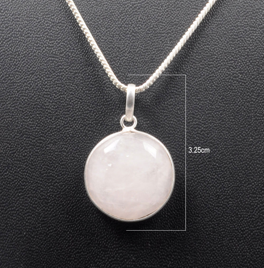 Rose Quartz Round Shape Stone Studded Silver Plated Pendant GP4768