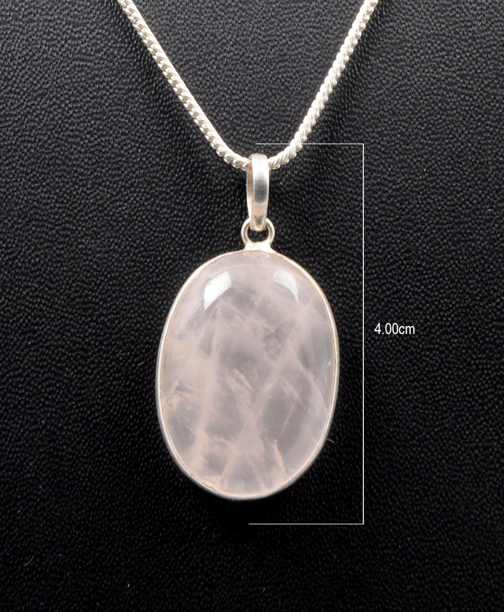 Pink Chalcedony Oval Shape Stone Studded Silver Plated Pendant GP4771