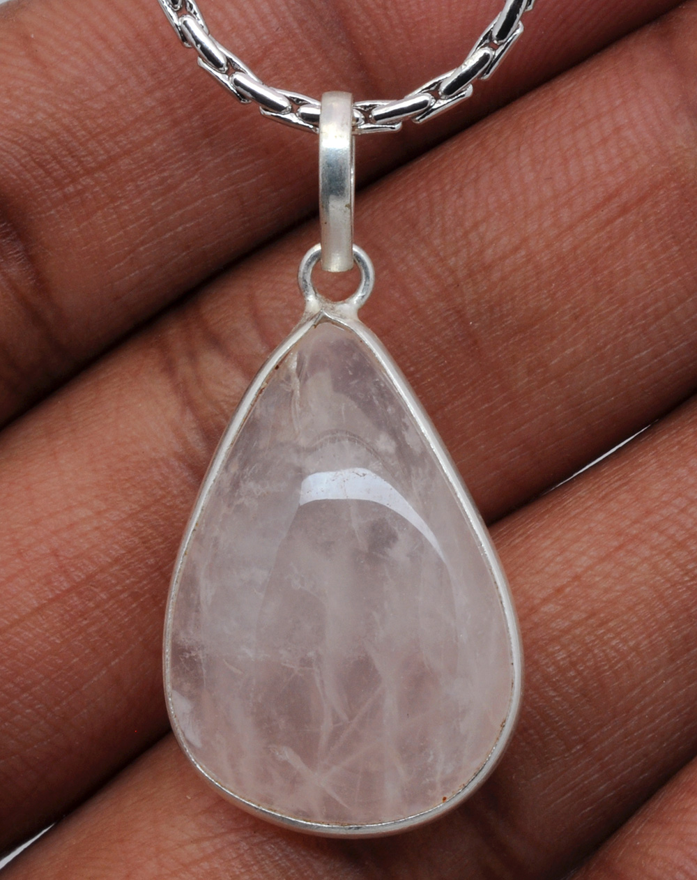 Rose Quartz Pear Shape Stone Studded Silver Plated Pendant GP4772
