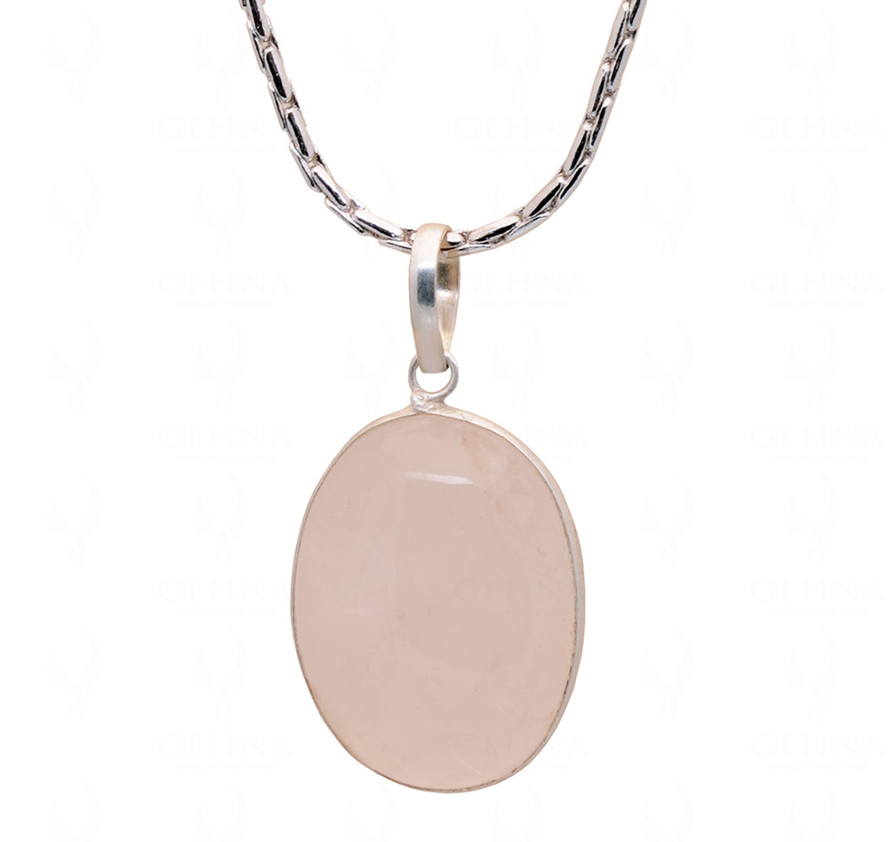 Rose Quartz Oval Shape Stone Studded Silver Plated Pendant GP4775