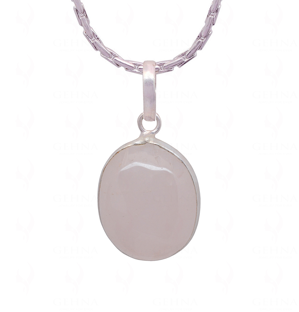 Rose Quartz Oval Shape Stone Studded Silver Plated Pendant GP4776