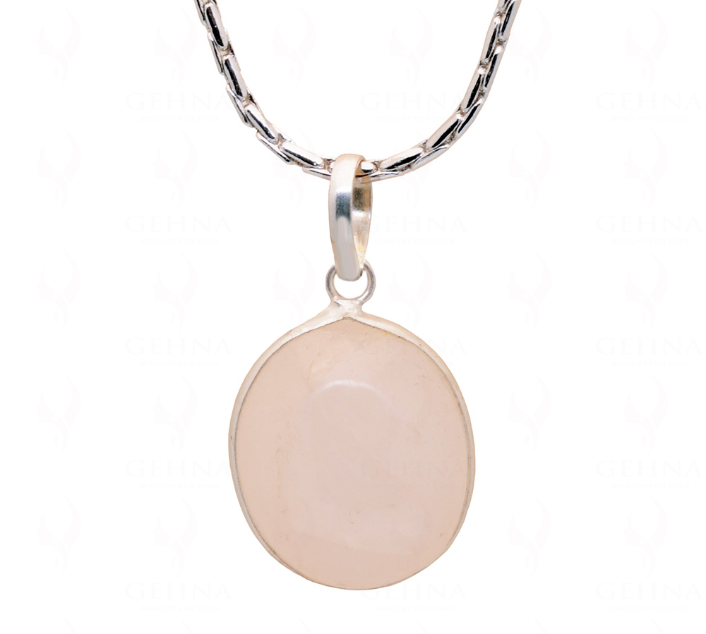 Rose Quartz Oval Shape Stone Studded Silver Plated Pendant GP4781