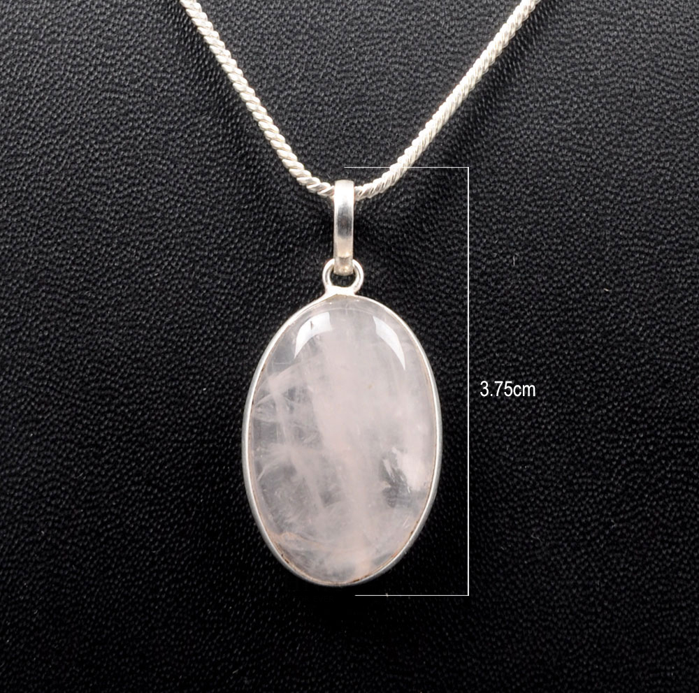 Pink Chalcedony Oval Shape Stone Studded Silver Plated Pendant GP4782
