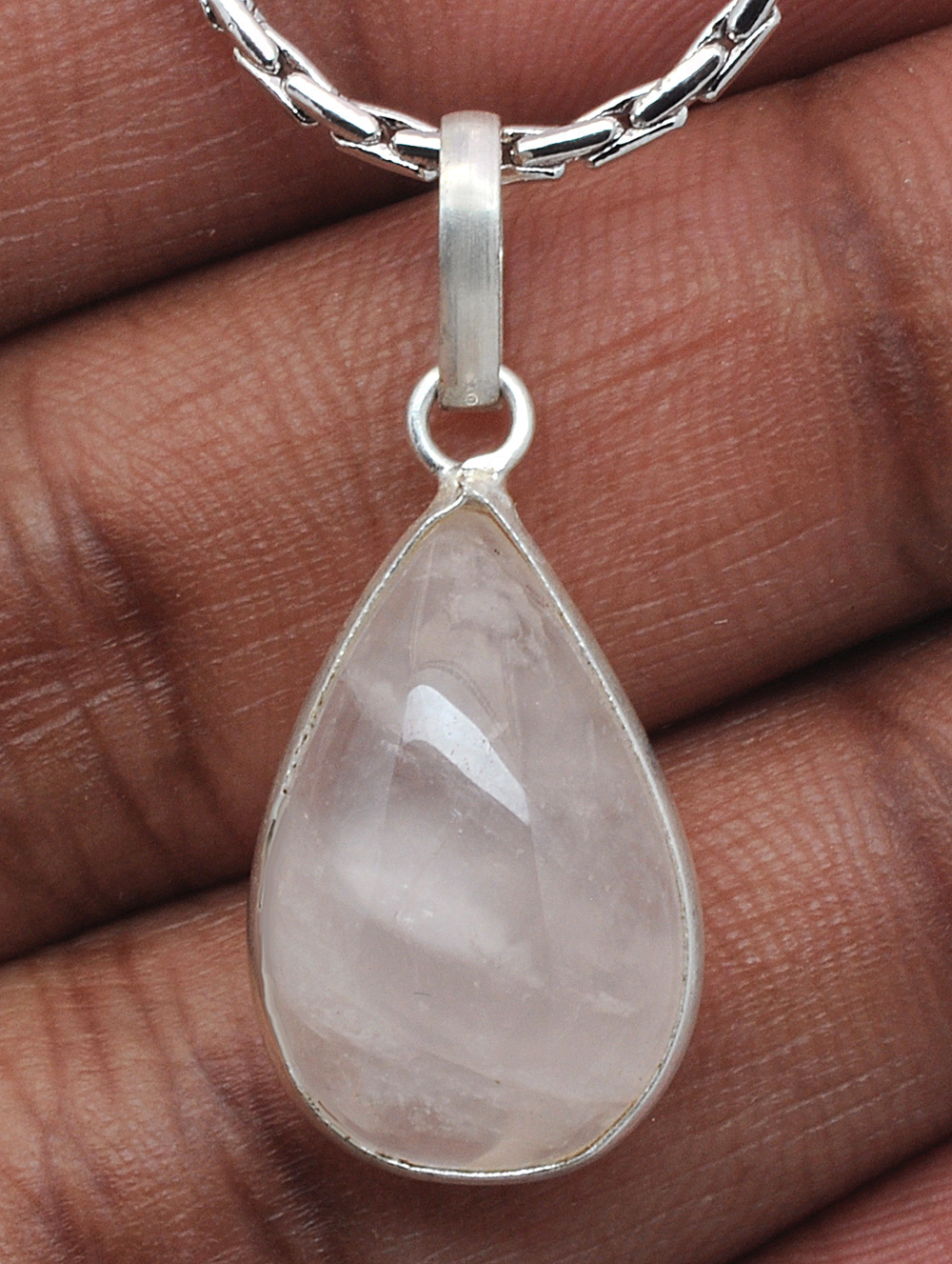 Rose Quartz Pear Shape Stone Studded Silver Plated Pendant GP4783
