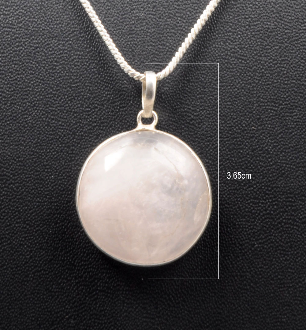 Rose Quartz Round Shape Stone Studded Silver Plated Pendant GP4785