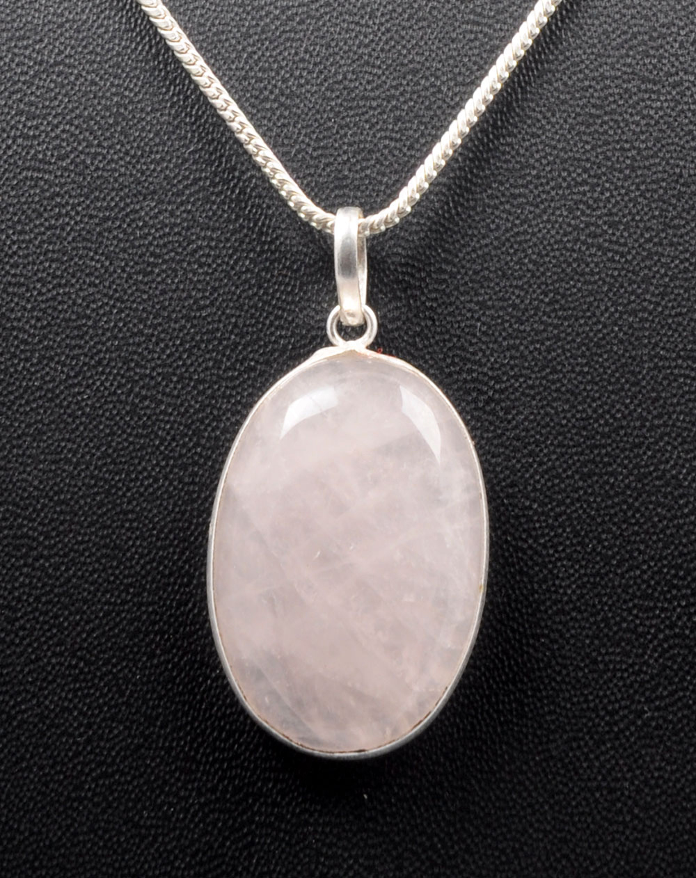 Pink Chalcedony Oval Shape Stone Studded Silver Plated Pendant GP4787