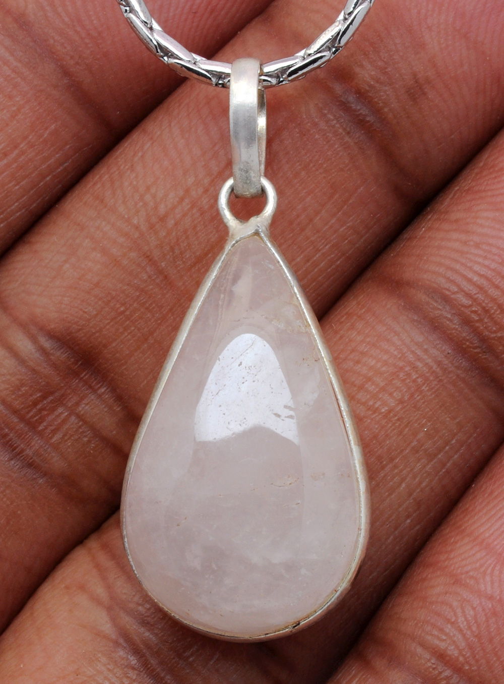 Rose Quartz Pear Shape Stone Studded Silver Plated Pendant GP4788