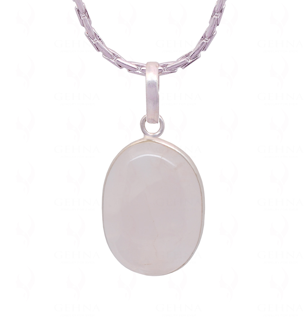 Rose Quartz Oval Shape Stone Studded Silver Plated Pendant GP4789