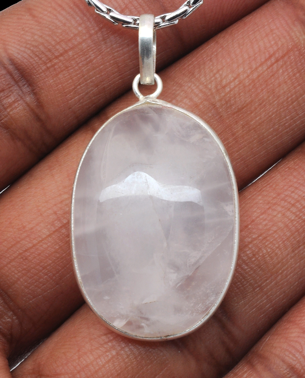 Rose Quartz Oval Shape Stone Studded Silver Plated Pendant GP4789