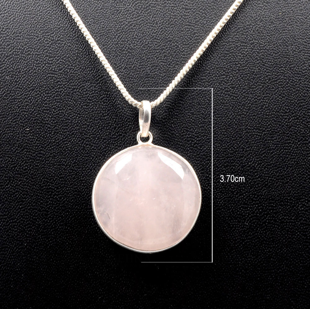 Pink Chalcedony Round Shape Stone Studded Silver Plated Pendant GP4790