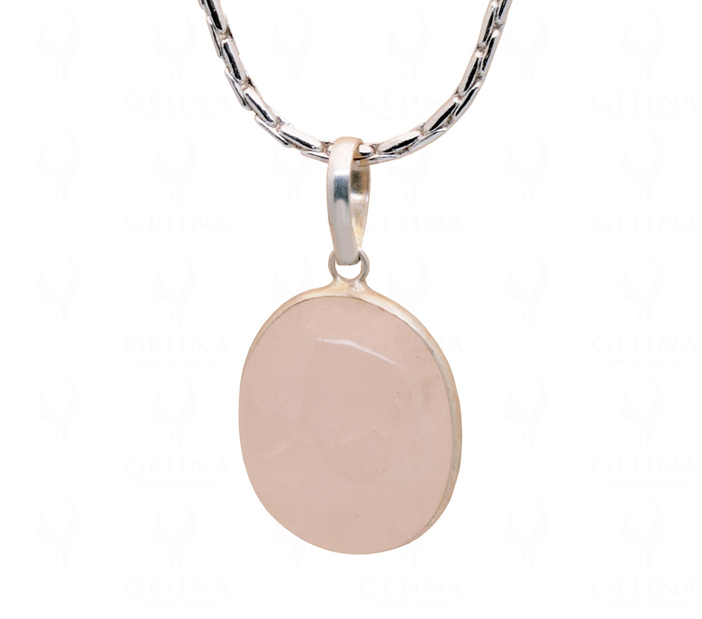 Rose Quartz Oval Shape Stone Studded Silver Plated Pendant GP4791