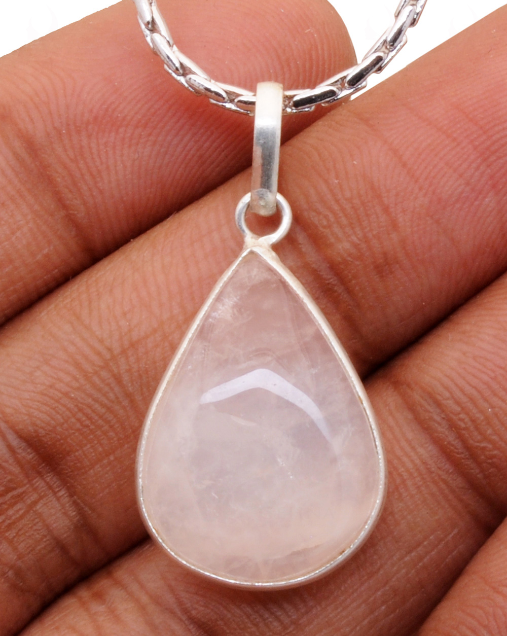 Rose Quartz Pear Shape Stone Studded Silver Plated Pendant GP4792