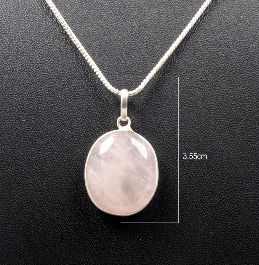 Pink Chalcedony Oval Shape Stone Studded Silver Plated Pendant GP4799