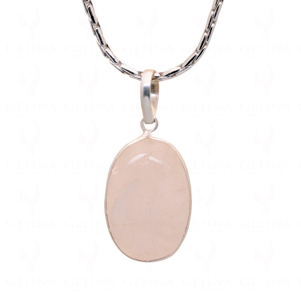 Rose Quartz Oval Shape Stone Studded Silver Plated Pendant GP4803