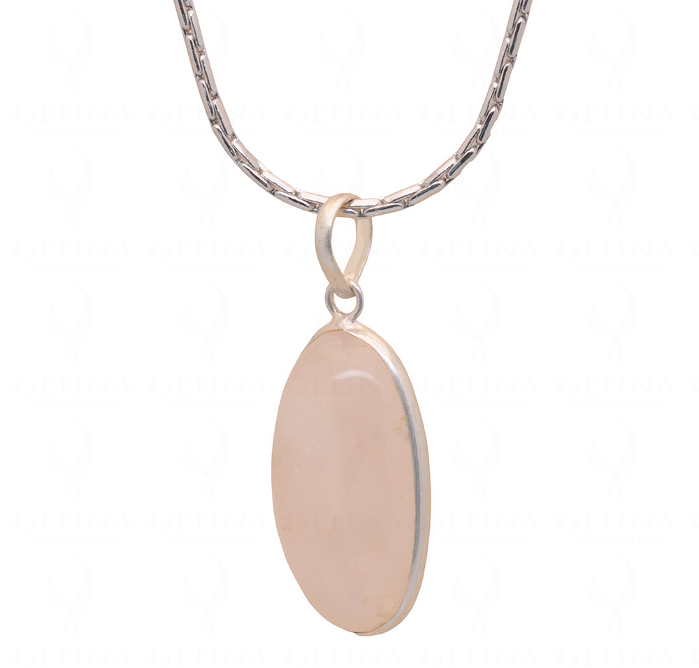 Rose Quartz Oval Shape Stone Studded Silver Plated Pendant GP4806