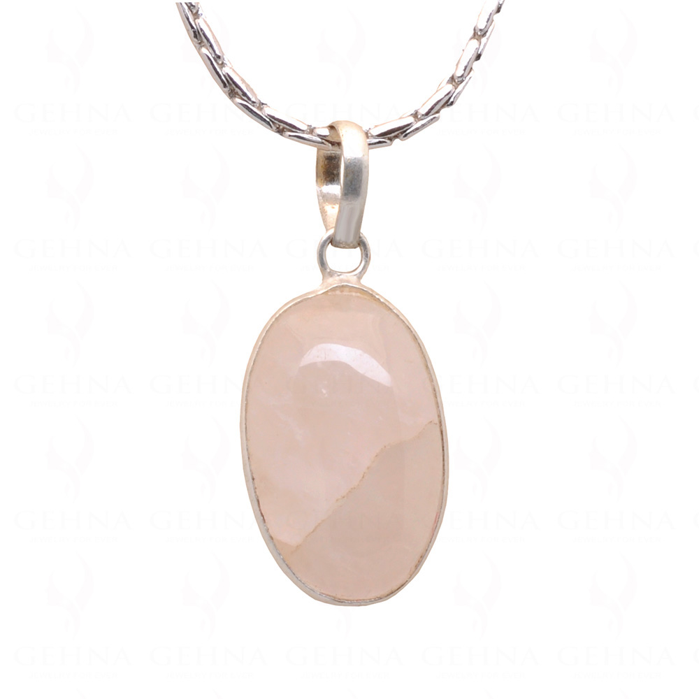Rose Quartz Oval Shape Stone Studded Silver Plated Pendant GP4808