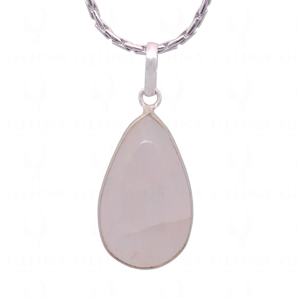 Pink Chalcedony Pear Shape Stone Studded Silver Plated Pendant GP4814