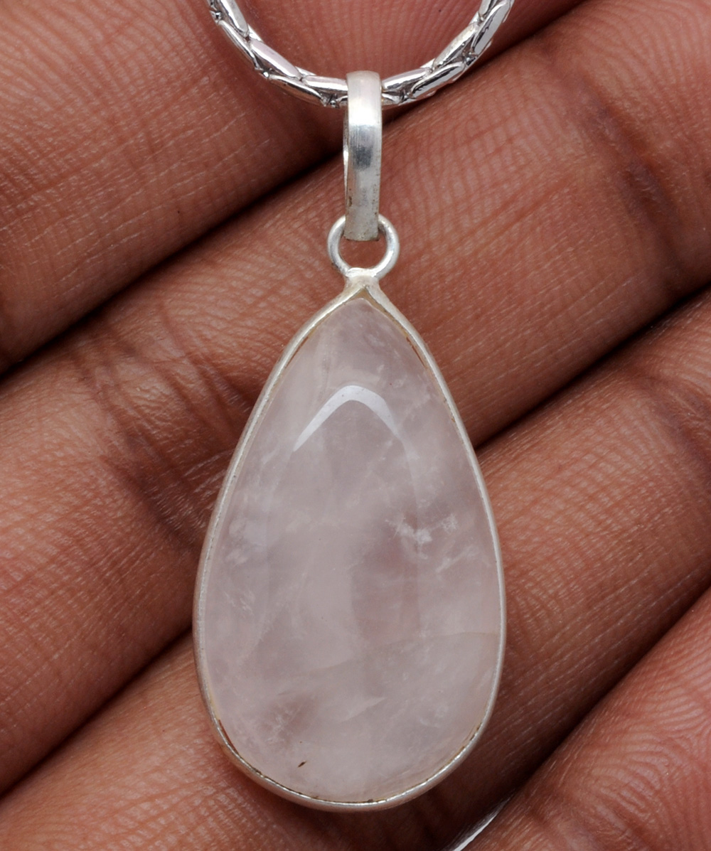 Pink Chalcedony Pear Shape Stone Studded Silver Plated Pendant GP4814