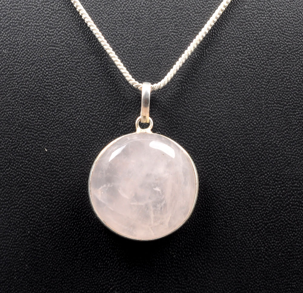Pink Chalcedony Round Shape Stone Studded Silver Plated Pendant GP4815