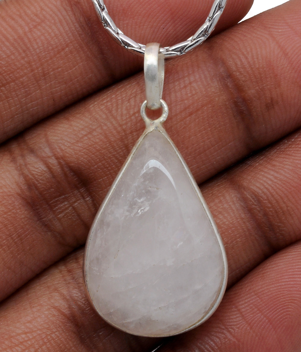 Rose Quartz Pear Shape Stone Studded Silver Plated Pendant GP4817