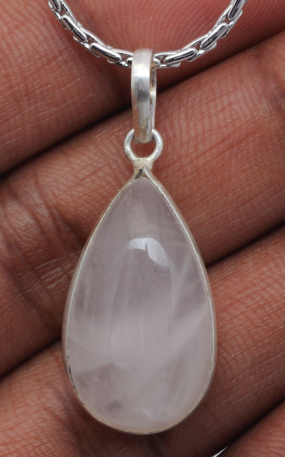Rose Quartz Pear Shape Stone Studded Silver Plated Pendant GP4819