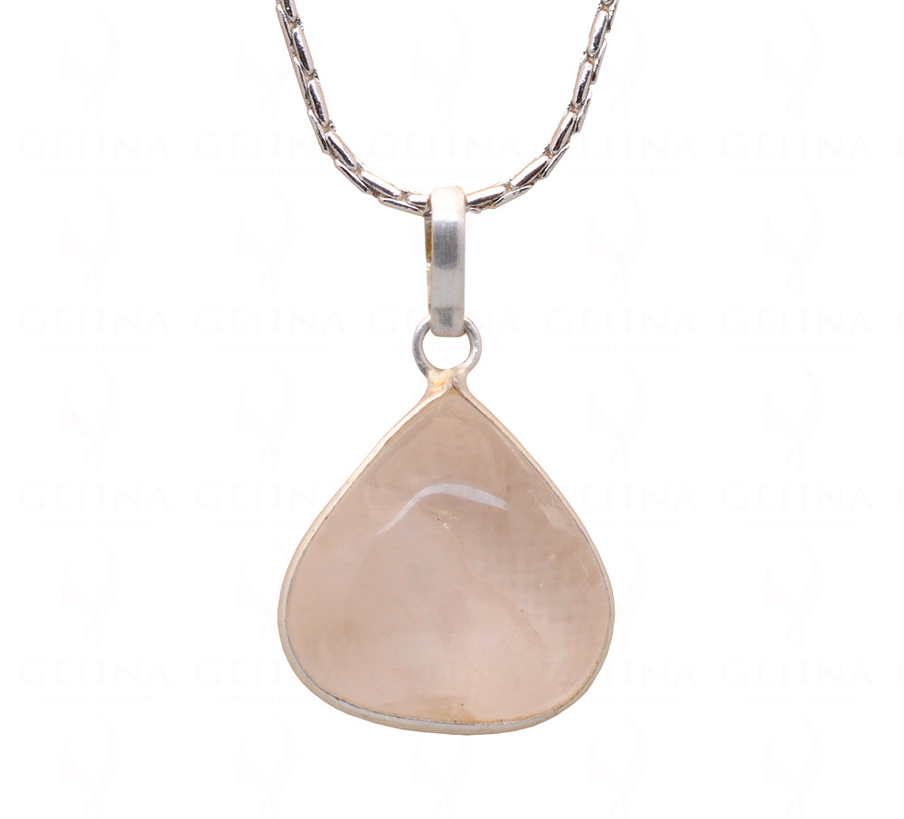 Rose Quartz Heart Shape Stone Studded Silver Plated Pendant GP4833