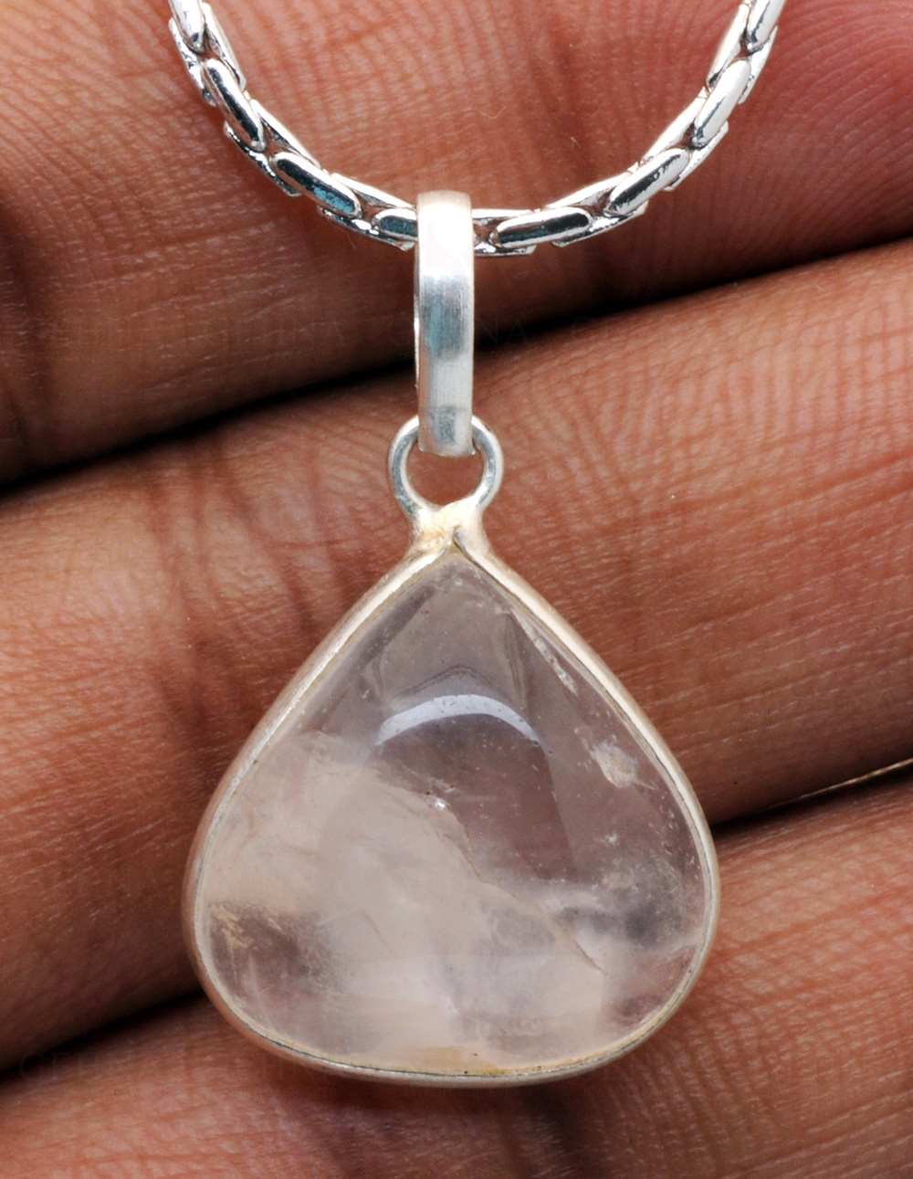 Rose Quartz Heart Shape Stone Studded Silver Plated Pendant GP4833