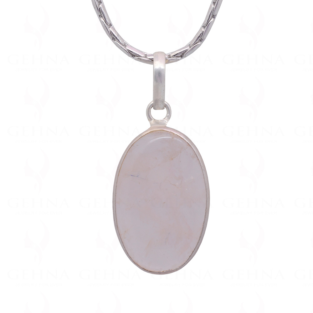 Rose Quartz Oval Shape Stone Studded Silver Plated Pendant GP4835